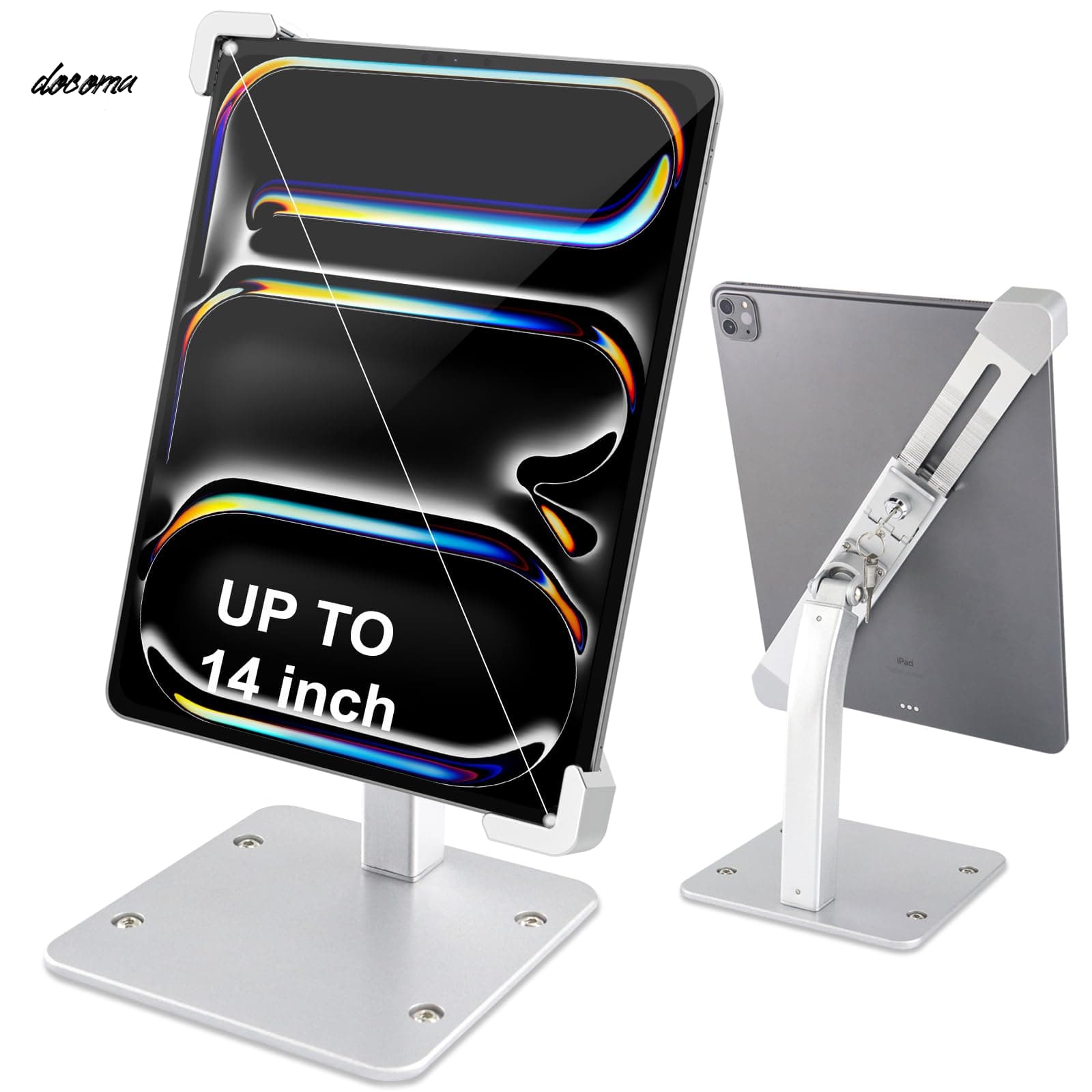 【送料無料】タブレットセキュリティスタンド デスクトップ iPadスタンド 丈夫なアルミタブレットホルダー 360&deg;回転調整可能 卓上盗難防止スタンド ロックとキー付き キオスク POS スタンド 9?14インチタブレット対応 iPad Pro 13 12.9 11 10.5 9.7インチ｜ドゥコマ
