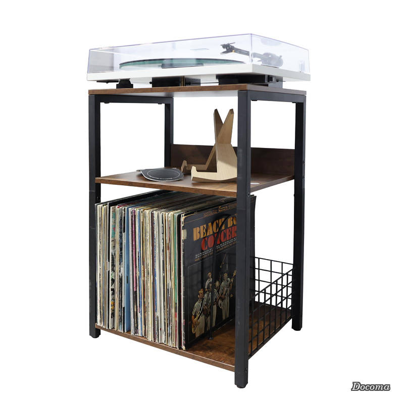 【送料無料】レコードラック レコードプレーヤーテーブル レコード棚 3段 レコード 収納 レコードプレーヤー record player 60～70枚 メタル脚付き｜ドゥコマ