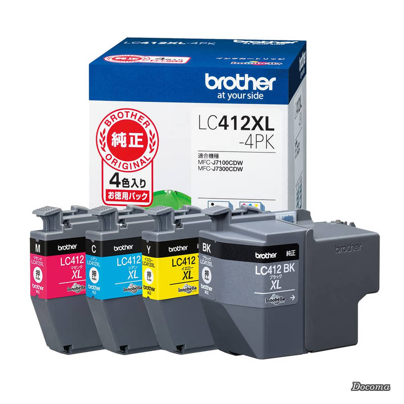 【送料無料】ブラザー工業(Brother Industries) インクカートリッジ4色パック(大容量)LC412XL-4PK対応型番:MFC-J7300CDW、MFC-J7100CDW他 ブラック 小｜ドゥコマ