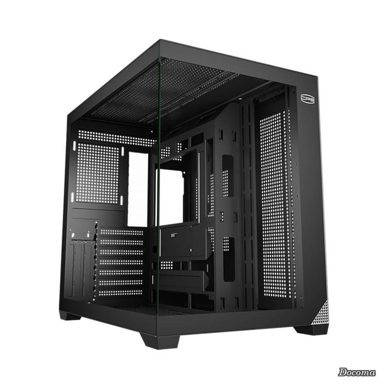 【送料無料】CPS C3 T700 PCケース、デュアルチャンバーミドルタワーATXケース、高エアフロー設計、BTFマザーボード対応、強化ガラスフロント&サイドパネル、ブラック(ファン別売)|ドゥコマ