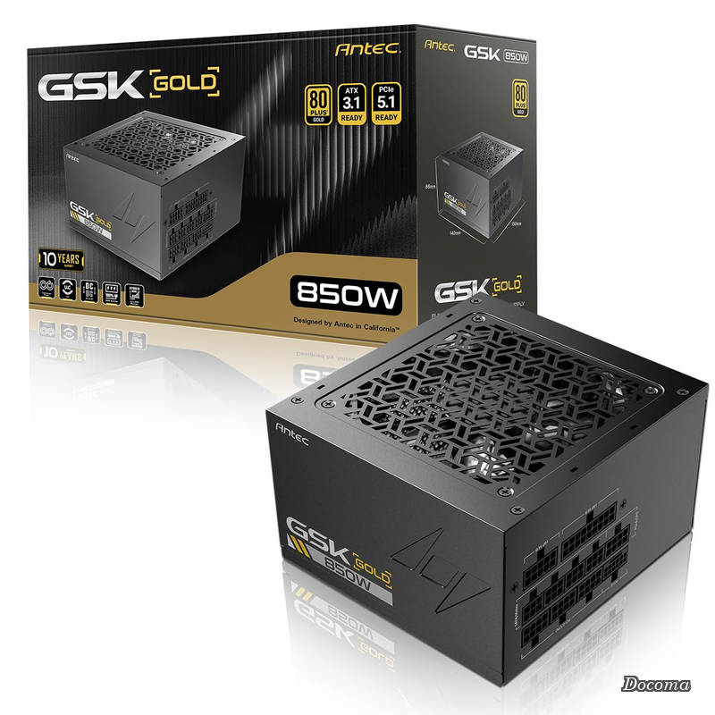 【貨物輸送無料】ワット数単一のもの GSK850 V2 ATX3.1 最終生産物850W 黒いこと 80PLUS GOLD 公証手に入れる 高能率・高耐久 フルモジュラー式 ワット数単一のもの Antec GSK850 V2 ATX3.1