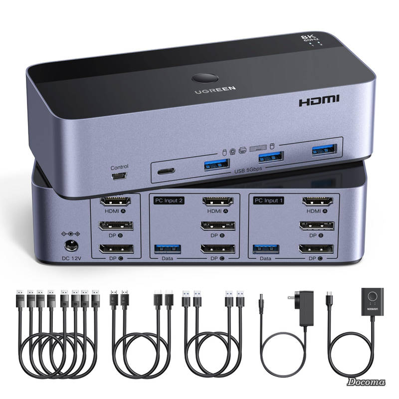 【貨物輸送無料】HDMI＋DisplayPort KVM取り替えっこ（2台パソコン・3台管する相応う）8K60サイクル／USB3.0×4、名取り草＆事務机いの一番制御装置うつり変わり、Windows・Mac・リナックス相応う