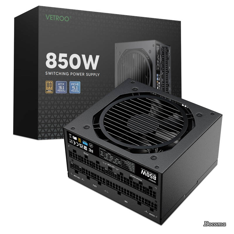 【貨物輸送無料】850 wワット数デュアルpcie 5.1 atx 3.1相応う、80 plus goldフルモジュラー、静音動くこと、120粍 fdb気違い、10年引き受ける-黒いこと