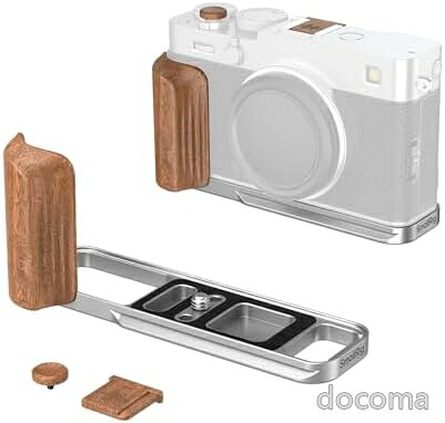 【送料無料】X-E5対応 L字マウントプレート 木製ハンドル付き 軽量52g Arca-Swiss三脚対応 レトロデザイン ホットシューカバー付き｜ドゥコマ