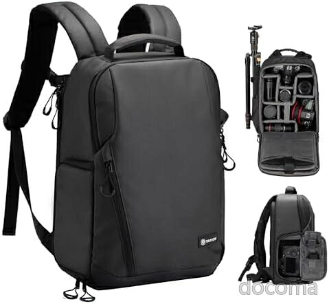 【送料無料】軽量カメラリュック 12.5L 防水PUレザー 一眼レフ対応 PC収納 三脚収納可 サイドアクセス 通勤旅行に最適 軽量コンパクト 大容量｜ドゥコマ