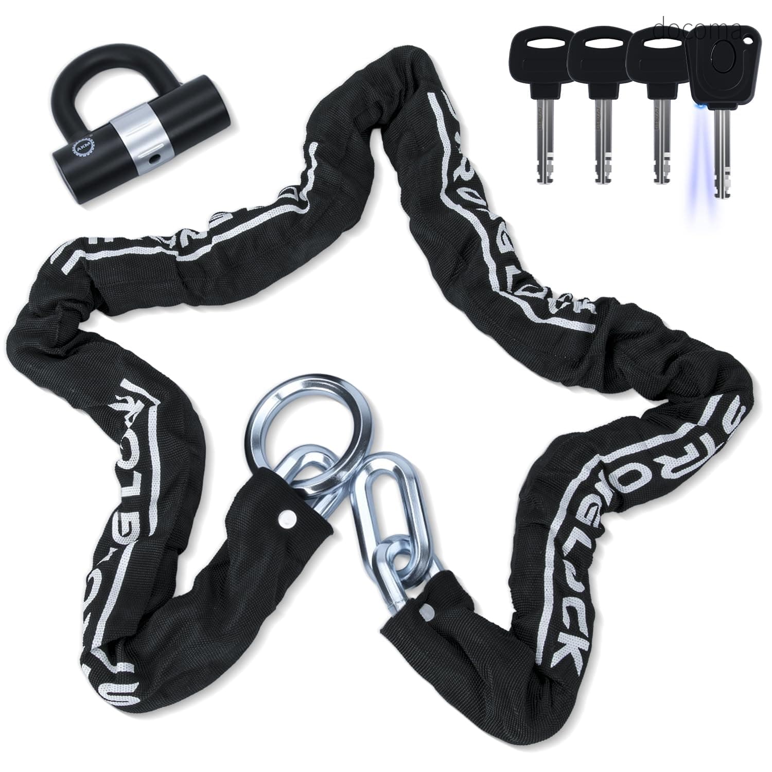 【送料無料】バイクロック【高い耐切断性】極太チェーンロック φ(直径)12mm&times;1800mm U字ロック付き 自転車原付オートバイク｜ドゥコマ