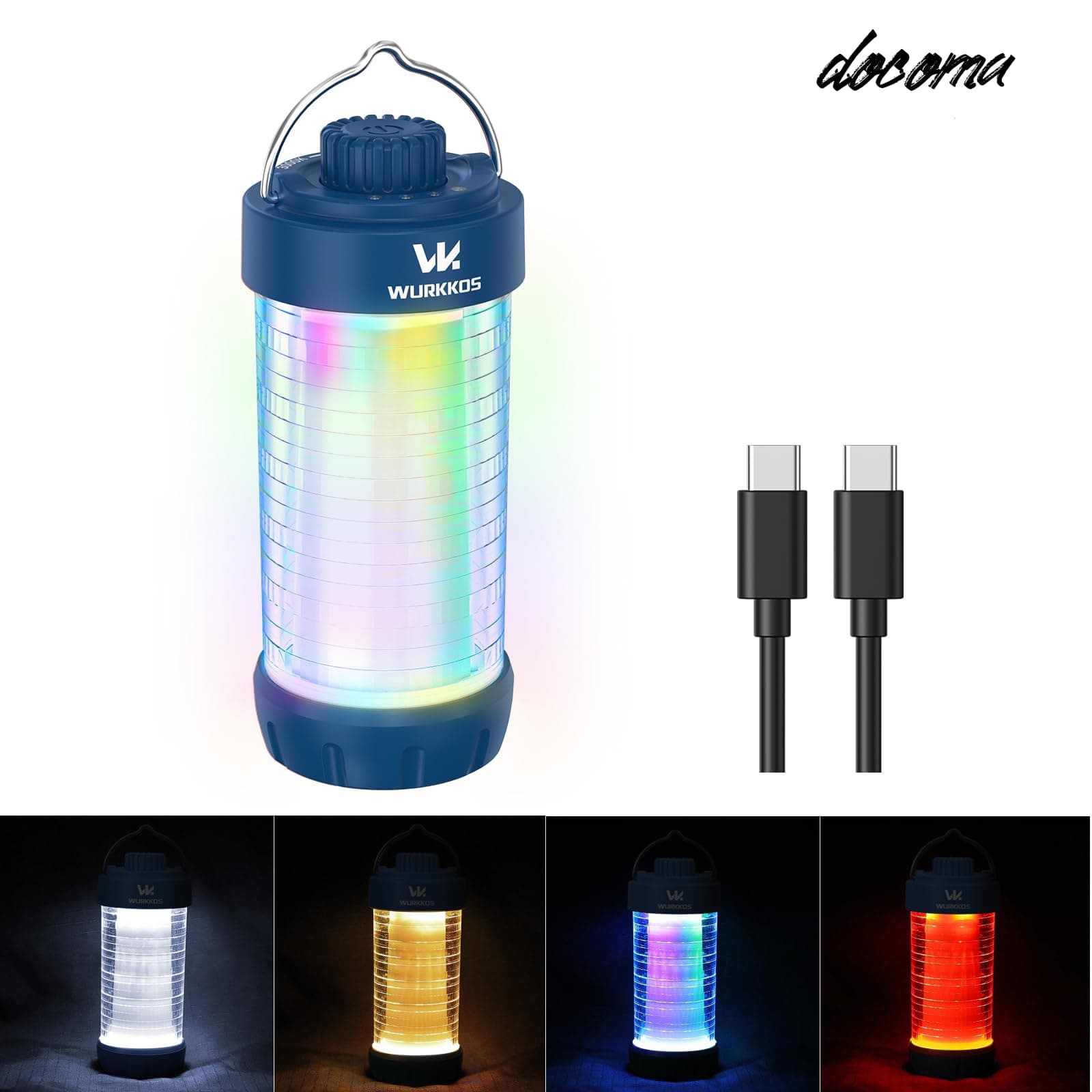 【送料無料】CL01 キャンプランタン 充電式、550LM 防水テントライト マグネットベース付き、最大300時間連続使用可能、ポータブルランタンフラッシュRGBライト搭載、ハリケーン、ハイキング、キャンプ用の緊急用キャンプライト｜ドゥコマ