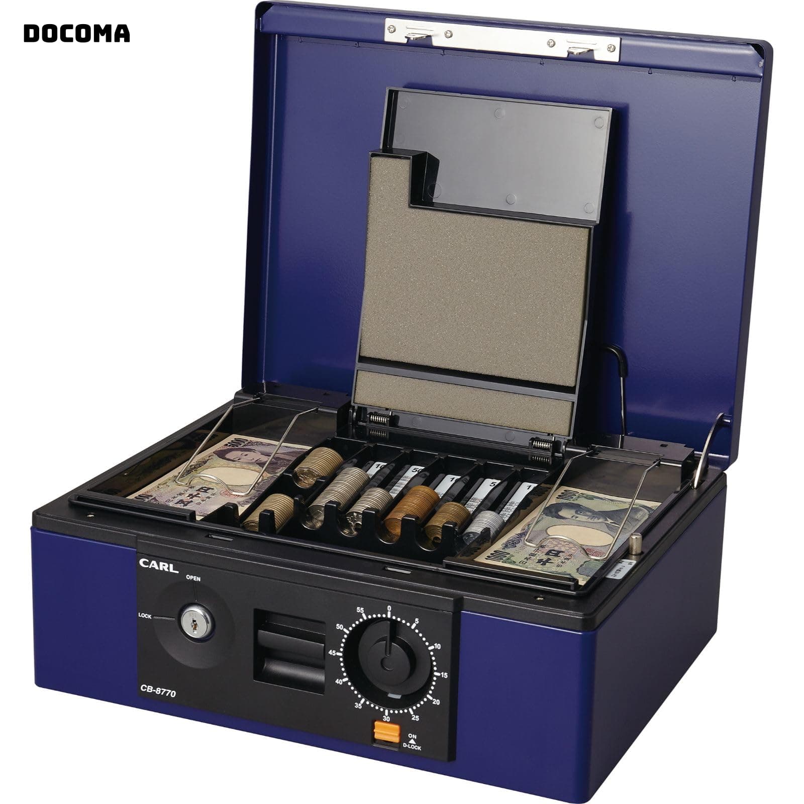 【送料無料】手提げ金庫 キャッシュボックス A4 ブルー CB-8770|ドゥコマ