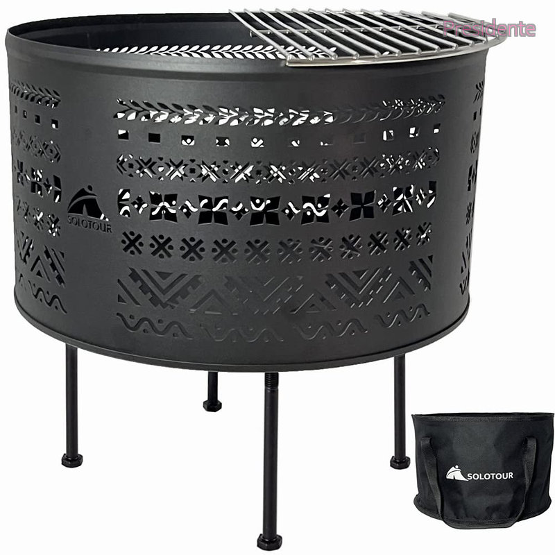【送料無料】ソロツアー) 焚き火台 直径35cm チワン柄 五徳付き 大型 キャンプ 分離式 収納バッグ付き 3.4kg|ドゥコマ
