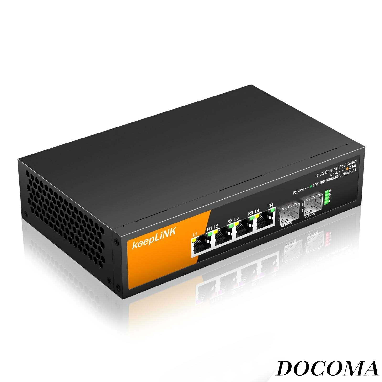【まとめ買いで最大500円OFFクーポン!】【送料無料】PoEハブ 4 x PoE対応 全体最大72W 2つの10GbE SFP+ポート アンマネージ スイッチングハブ 金属筐体 静音ファンレス