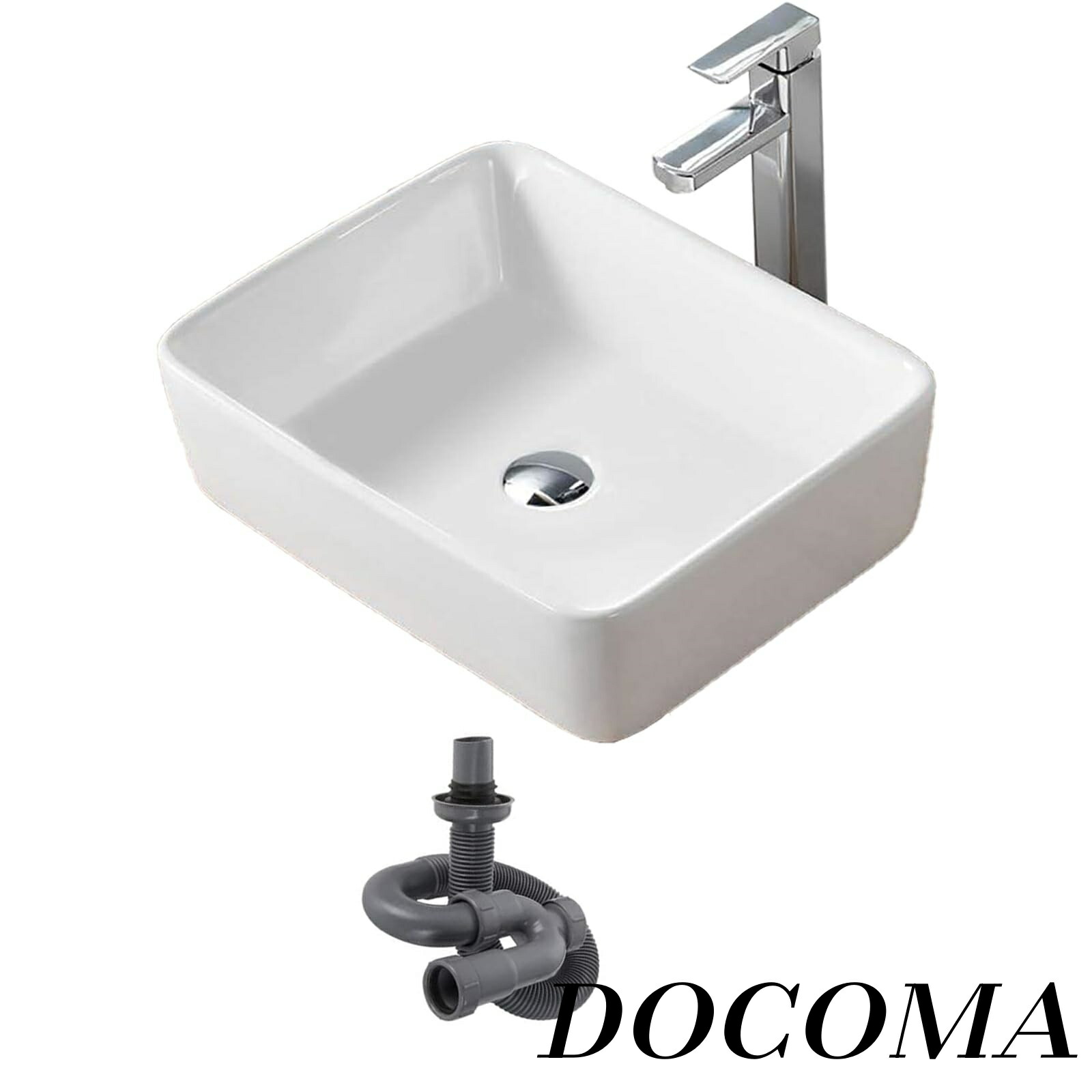 【まとめ買いで最大500円OFFクーポン!】【送料無料】ur 洗面ボールセット 408×310×130mm 手洗い鉢 洗面台 洗面鉢 手洗い器 洗面器 陶器 焼き物 セラミック 臭気防止 延長用パイプ付き オーバーフロー無し