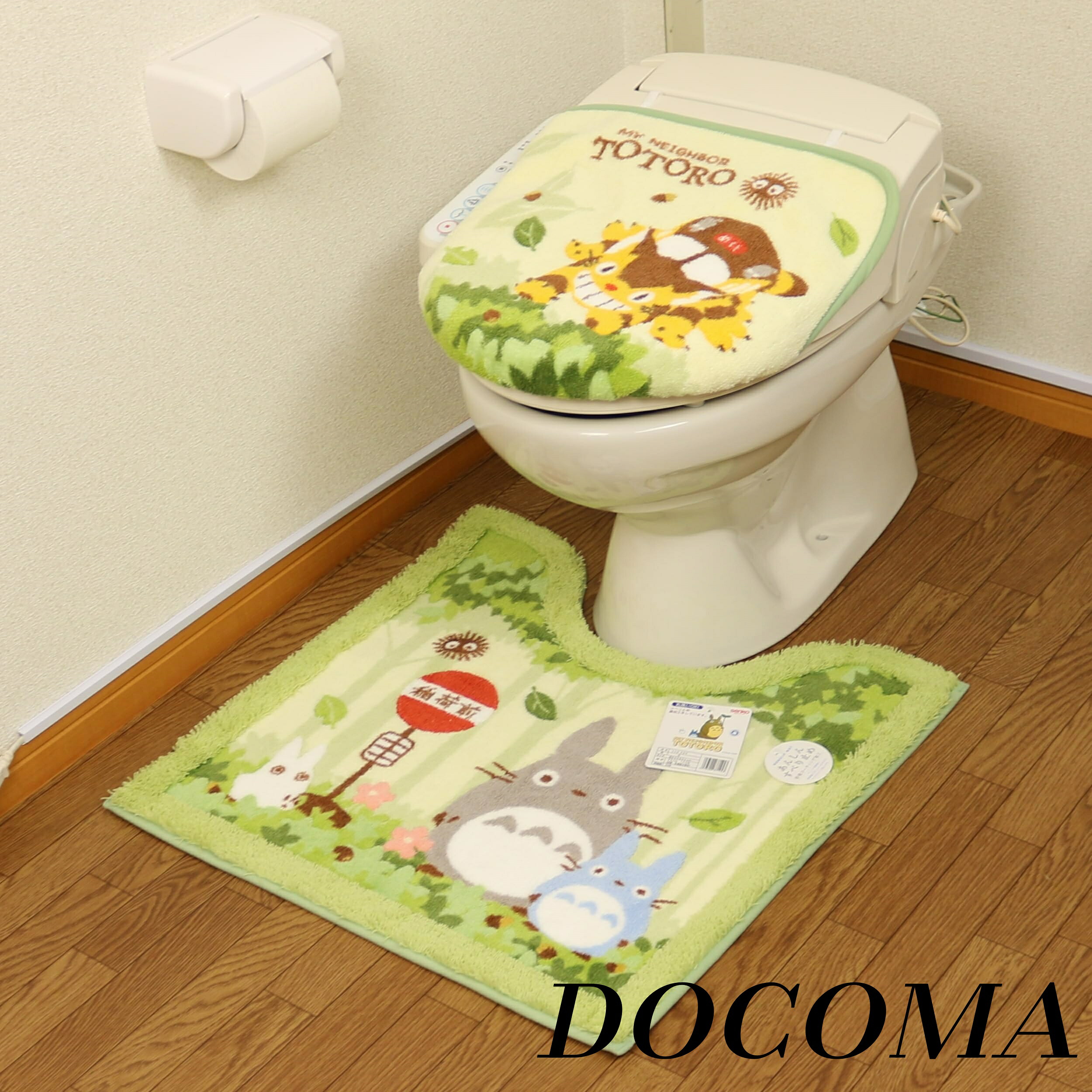 【まとめ買いで最大500円OFFクーポン!】【送料無料】トイレマット ふたカバー セット ２点 グリーン 洗浄暖房便座 ジブリ センコー トトロ なかま 緑 2点