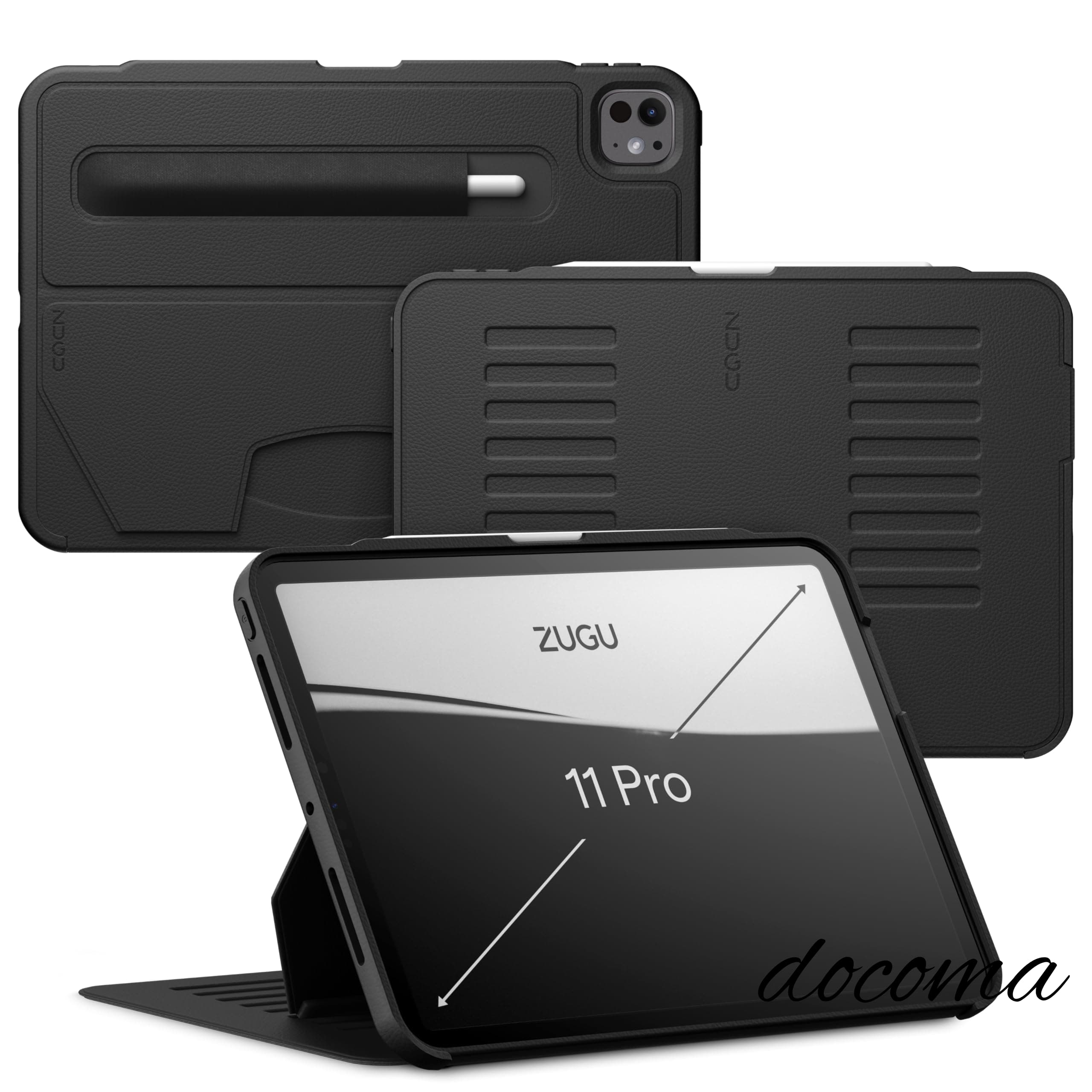 【送料無料】CASE iPad Pro 11 インチ M4 / M5 (2024 / 2025)との互換性あり ケース 極薄 落下衝撃保護 8段階スタンド機能 ペンホルダー ワイヤレス充電 オートスリープ (Pro11 カバー ブラック 黒)｜ドゥコマ