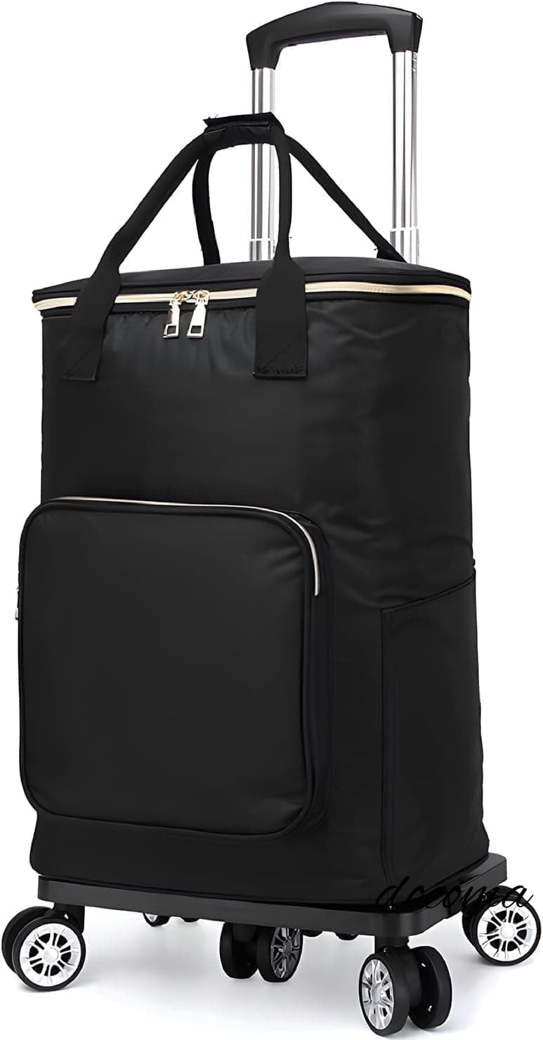 【送料無料】ショッピングカート 50L 保冷機能付き 折りたたみ 買い物カート 保冷バック 5輪 お買い物キャリー キャスター付き 買い物カート 買い物かご 取り外し可能 2WAY 大容量 軽量 ハンドル長さ調節4段階 (ブラック 50L)｜ドゥコマ