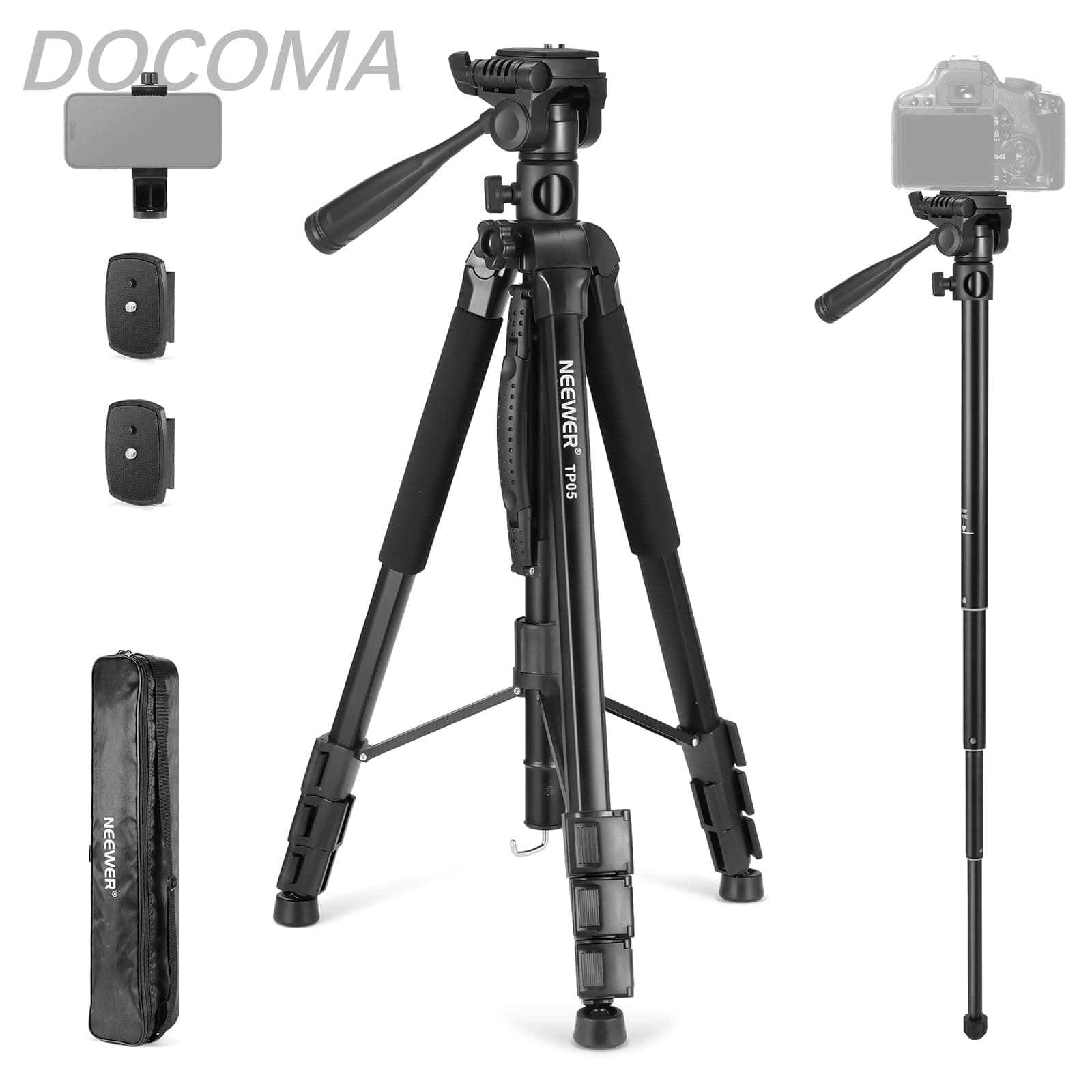 【送料無料】BASICS 189cmビデオ三脚一脚 カメラ一脚 三脚スタンド 3ウェイパンチルトヘッド/クロスバー付き トラベル三脚 俯瞰撮影 カメラマウント コンパクト 撮影用 旅行用iPhone/DSLRカメラ用 スマホホルダー 録音用スタンド 最大荷重8kg TP05｜ドゥコマ
