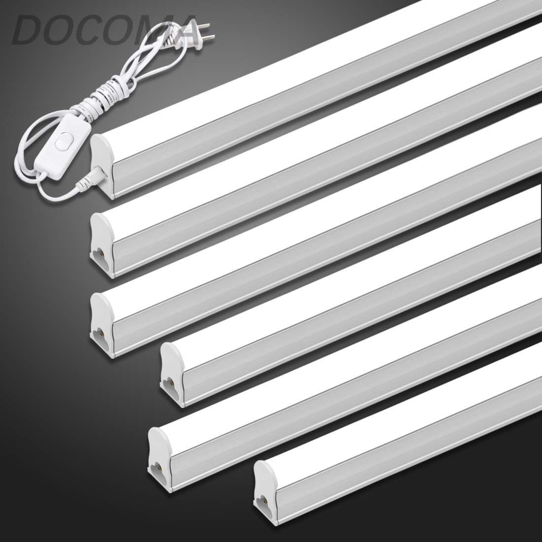【送料無料】20W形 器具一体型LED蛍光灯 T5 LED 直管 9W led 6000K-6500K 昼光色 天井照明 バーライト ベースライト 60cm 蛍光灯器具セット led照明 工事不要 連結コード付属 スイッチ付き【6本入り】 (20W形/昼光色/6本)｜ドゥコマ