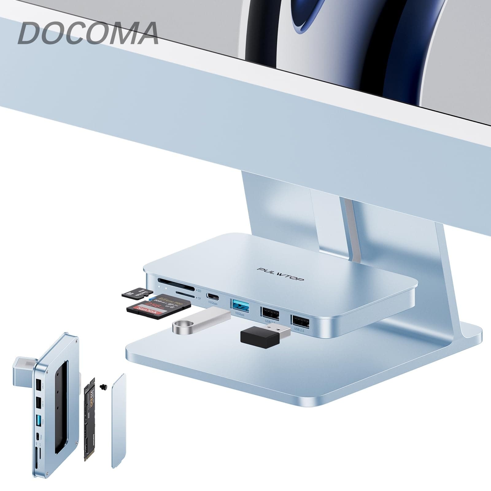 【送料無料】7 1 C ハブ iMac 24インチ 2021/2023用 M.2 NVMe SSDスロット付 (SSD含まれない) フック式 Hub USB-C 3.2 USB-A 3.2 2 USB-A 2.0 1×MicroSD/TF カードリーダー iMac|ドゥコマ