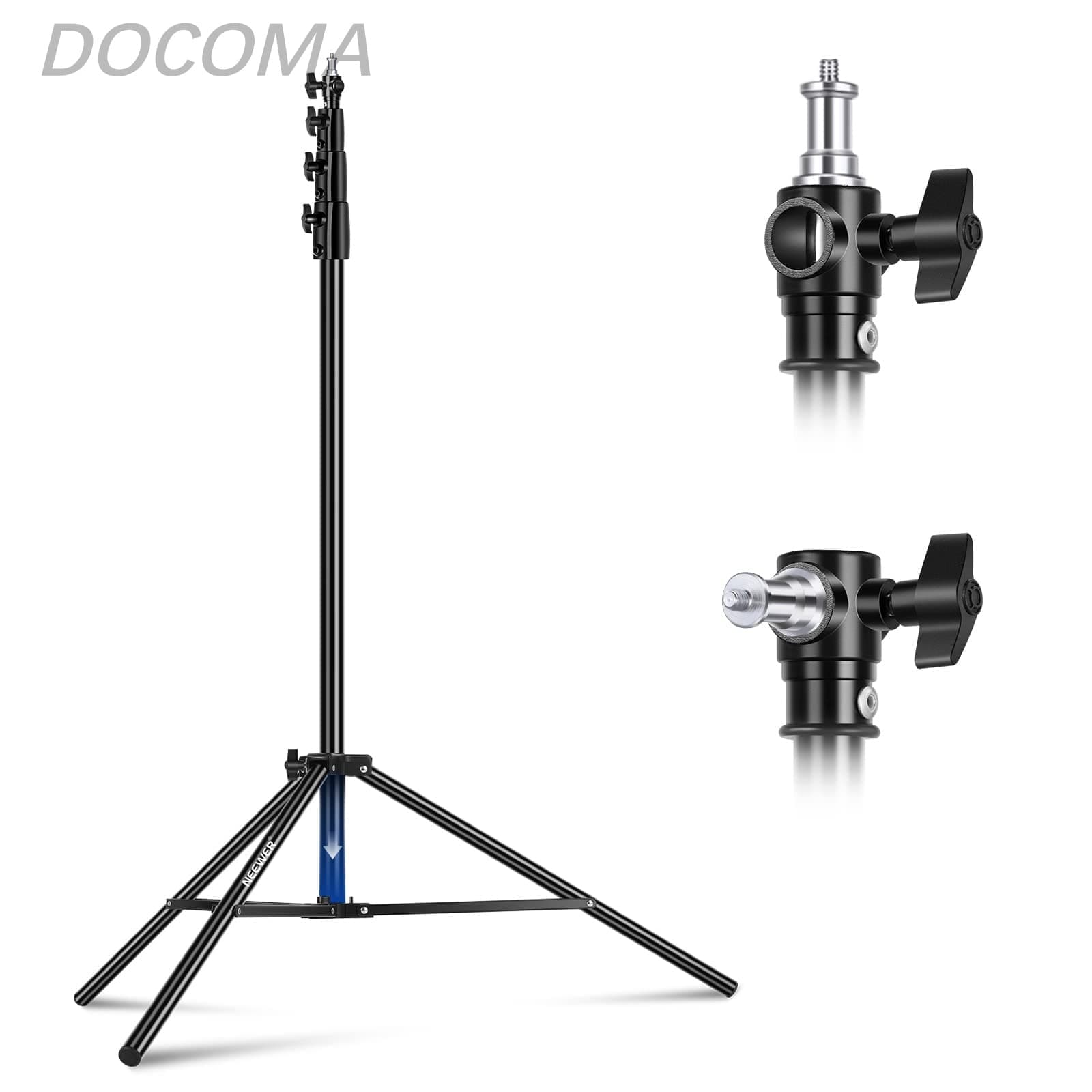 【送料無料】/ エアクッションライトスタンド 頑丈な金属製写真三脚スタンド 1/4"~3/8"リバーシブルネジアダプターと3ウェイ取り付けインターフェース付き|ドゥコマ