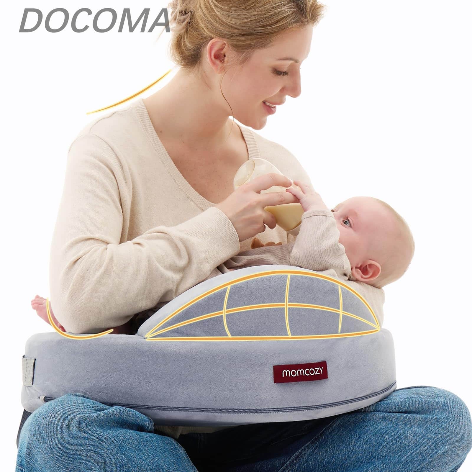 【送料無料】Momcozy 授乳クッション｜メモリーフォーム授乳枕 ベビー枕 赤ちゃん 抱き枕｜安全フェンス付き大きめサイズ｜人間工学設計で快適｜全体型対応・洗えるカバー｜ドゥコマ
