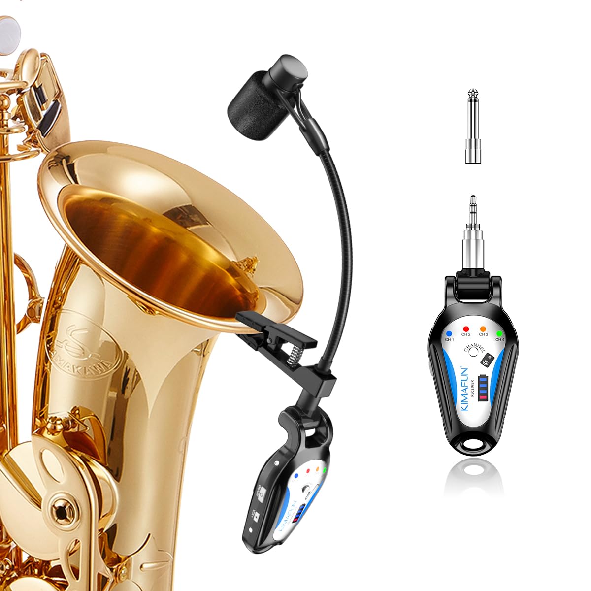 【送料無料】KIMAFUN 2.4Gワイヤレス サックス マイク クリップオン楽器用マイク プラグ＆プレイ ノイズ軽減 30M伝送距離 8時間連続使用 サックス、フレンチホルン、トランペット、トロンボーン 金管楽器用｜ドゥコマ 13,495円