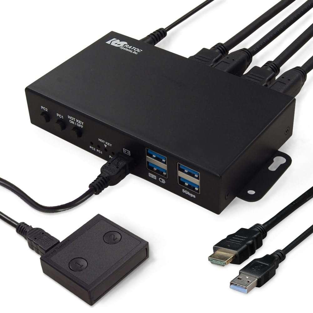 【送料無料】ラトックシステム 4K60Hz HDMI パソコン 切替器 2台 RS-260UH-4K 手元スイッチ ホットキー KVM スイッチ PC｜ドゥコマ