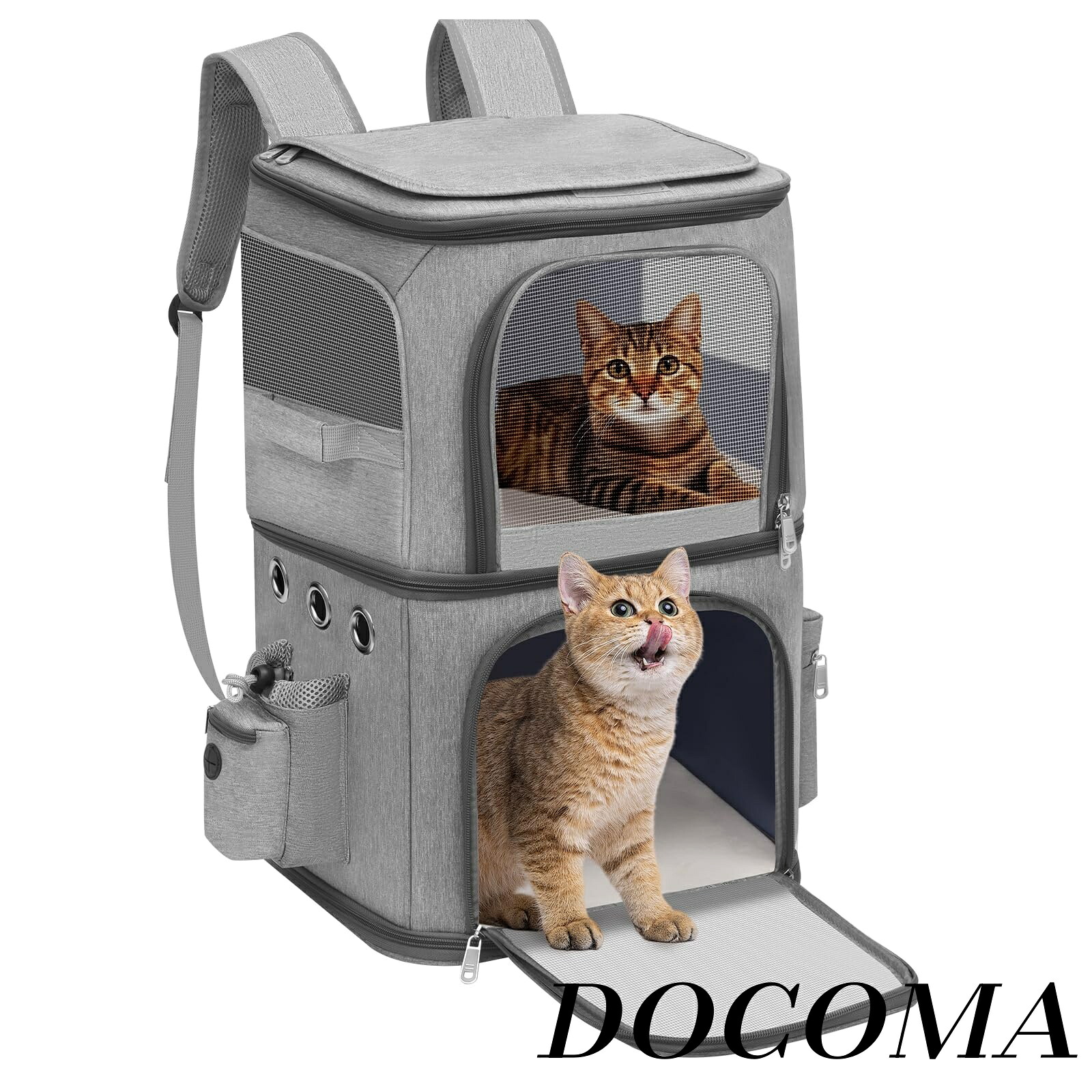 【まとめ買いで最大500円OFFクーポン!】【送料無料】匹 キャリー リュック 小型 犬 2段式 ペット ネコ の リュック ペットバッグ 大容量 通気性 旅行/通院/交通機関/災害避難用 グレー XL