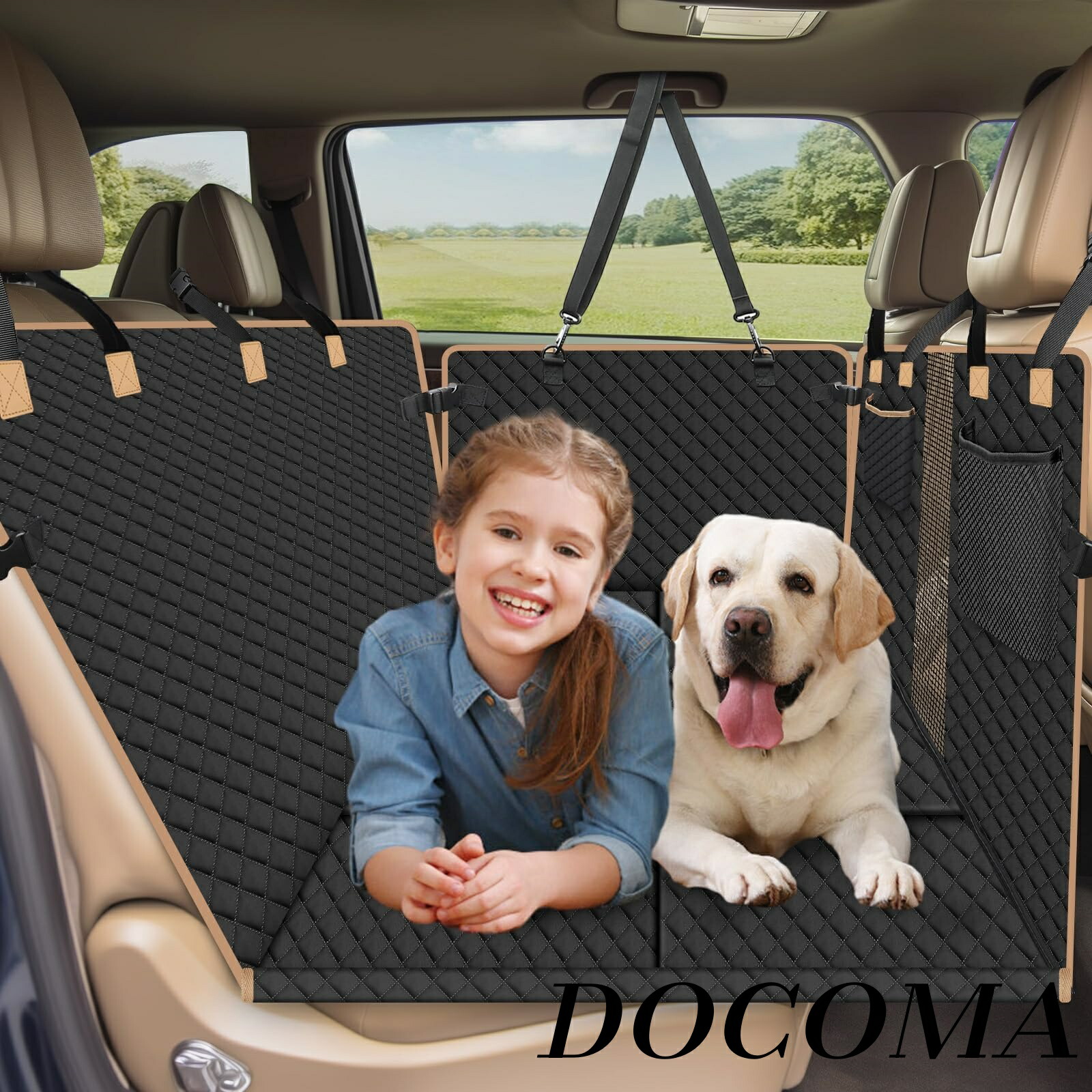 【まとめ買いで最大500円OFFクーポン!】【送料無料】犬シートベルト付き 犬 車 シート 全車種 防水 傷つきにくい 犬用カーシート 取付簡単 可視メッシュ窓 車ペットシート お手入れやすい (ブラック2 フリー)