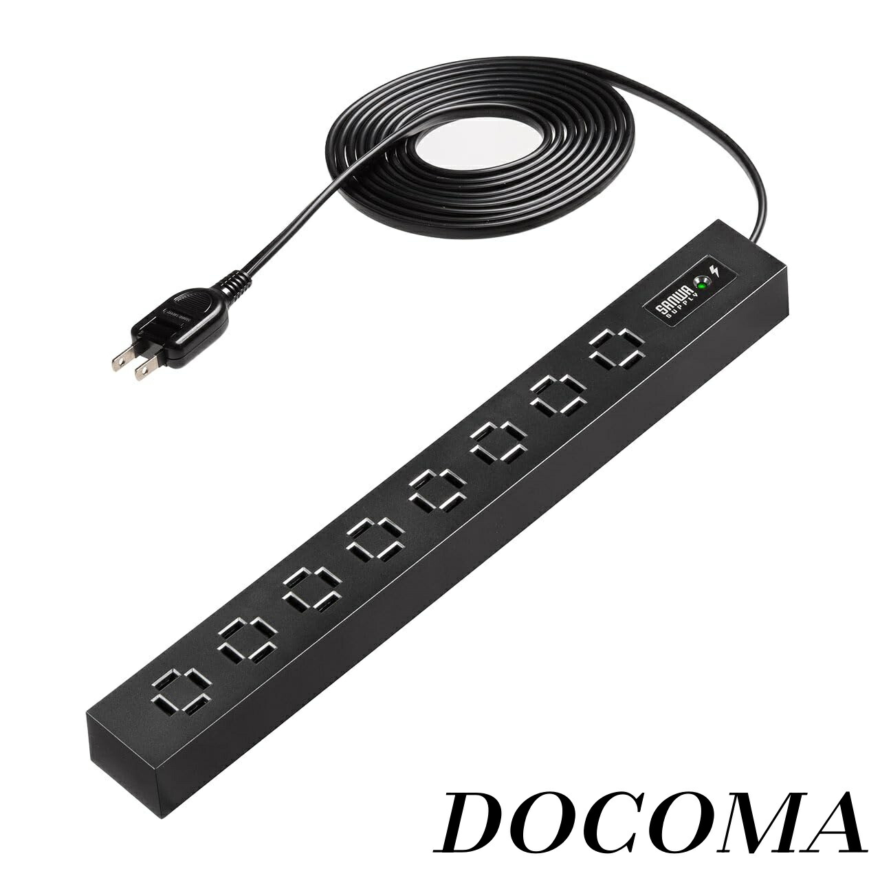 【まとめ買いで最大500円OFFクーポン!】【送料無料】AC 8個口 3m 雷ガード 絶縁キャップ スイングプラグ 延長コード スリム ブラック 700-TAP083-3BK