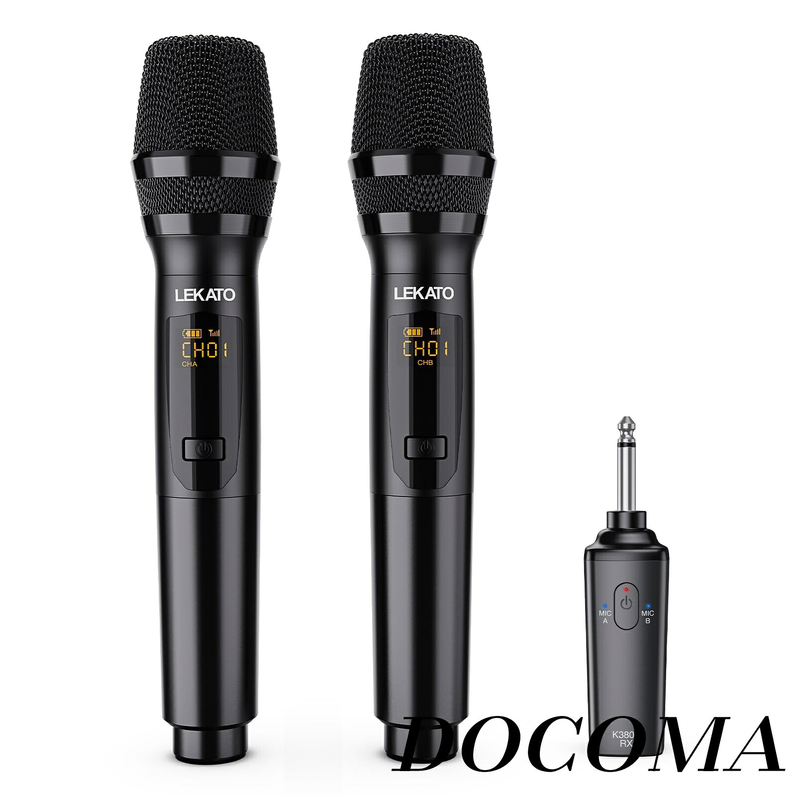 【まとめ買いで最大500円OFFクーポン!】【送料無料】充電式ダイナミックマイク UHF マイクロフォン 6.35mmレシーバ付き 技適認証済 会議/カラオケマイク/ホームパーティー に大活躍【2本セット】(ブラック)