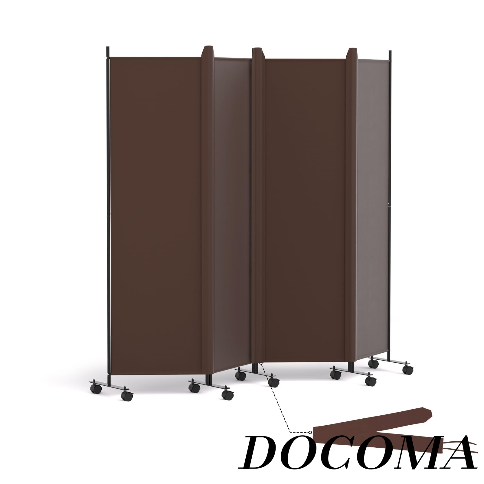 【まとめ買いで最大1000円OFFクーポン!】【送料無料】4連タイプ間仕切り 高さ178cm 幅223cm キャスターやカバーストリップ付き 折り畳み式 パーティション 衝立スクリーン 区切り 目隠し 省スペース オフィス 事務所 リビング (ブラウン)