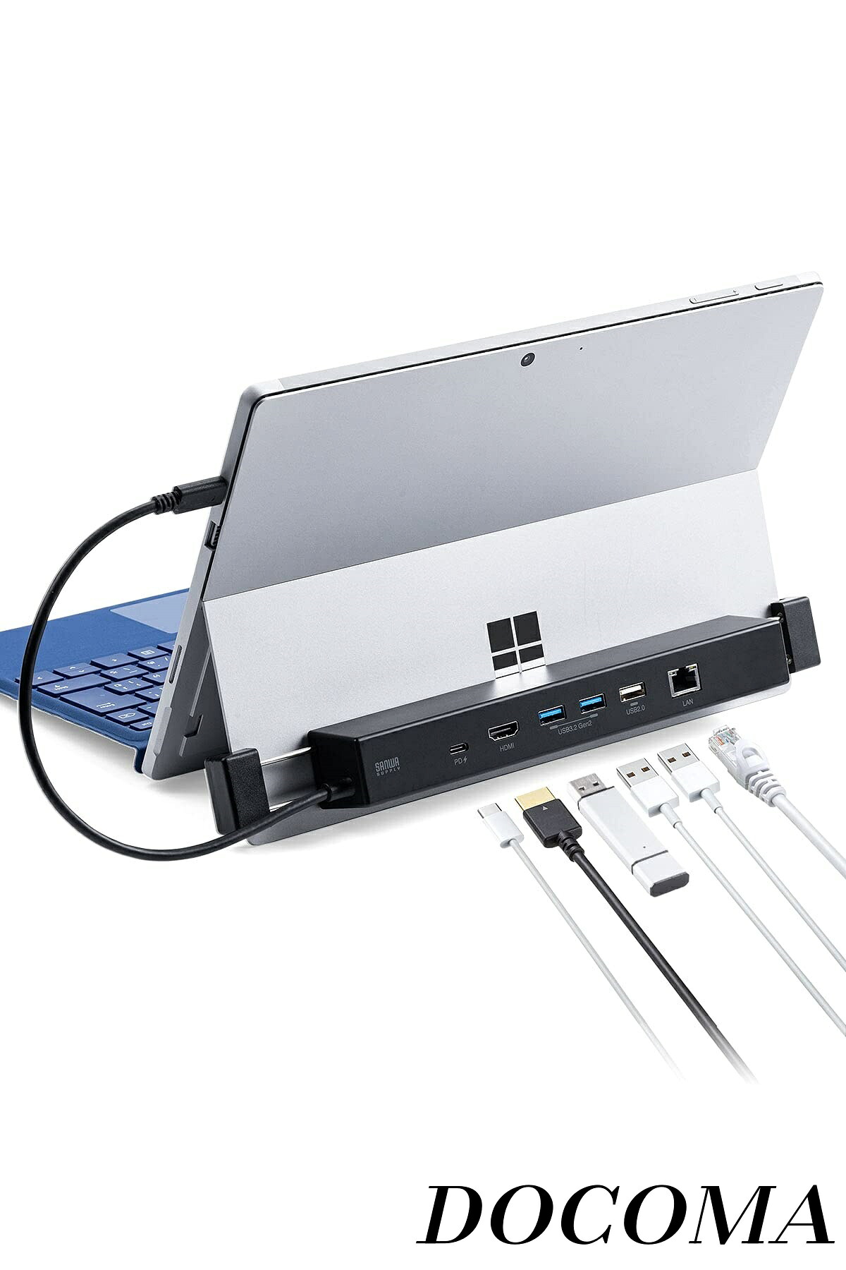 【まとめ買いで最大500円OFFクーポン!】【送料無料】Surface Pro(第11世代) / Pro10 / Pro9 / Pro8 / Pro7 /Pro7 Plus/Pro X/Go 3 / Go 2 /Go専用 HDMI USB×3ポート 有線LAN PD100W 6in1 400-HUB039BK3|ドゥコマ