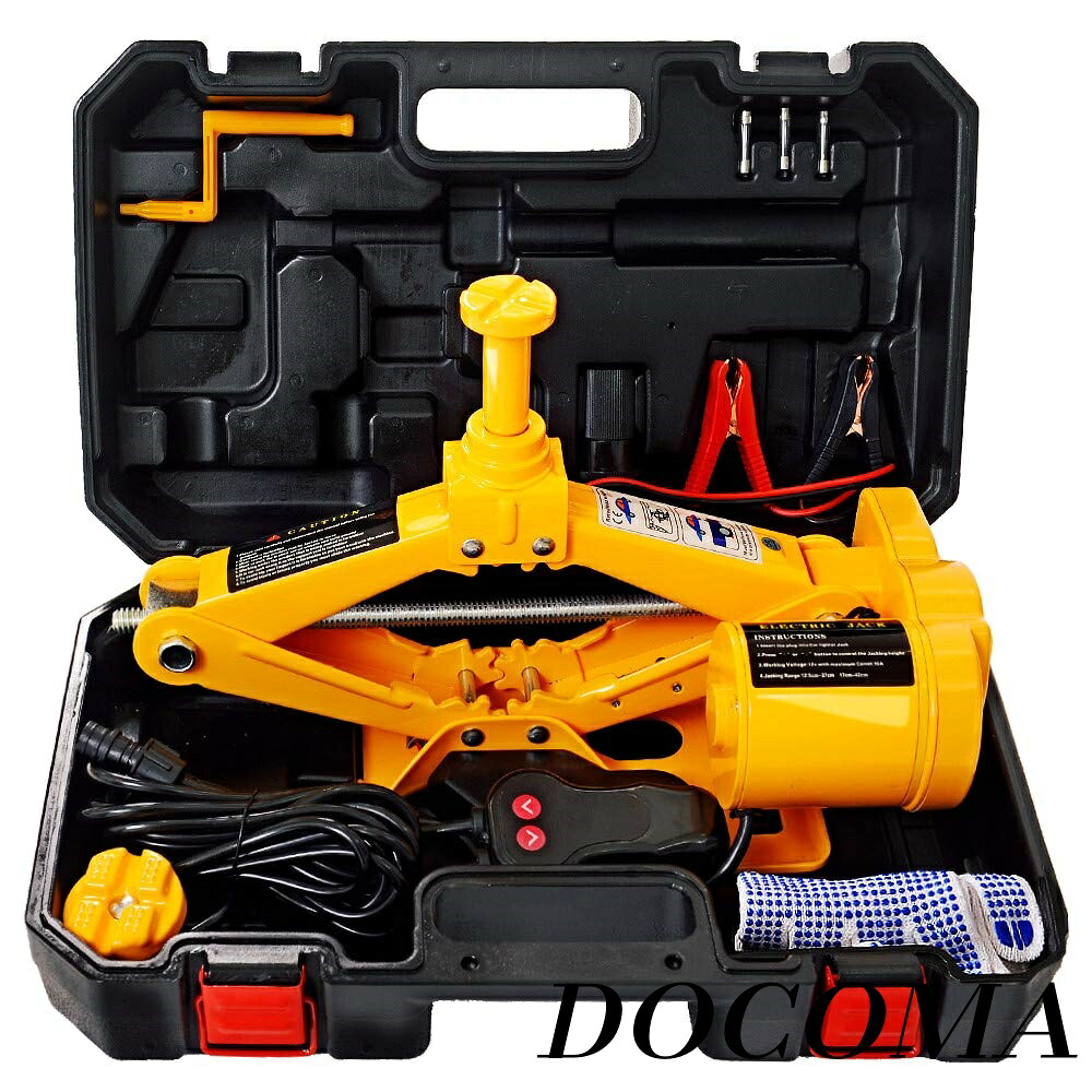 【まとめ買いで最大500円OFFクーポン!】【送料無料】車用 12V 耐荷重 3トン ジャッキアップ 自動車 タイヤ交換電動じゃっき SUV・普通自動車対応 安全警告収納ケース付き