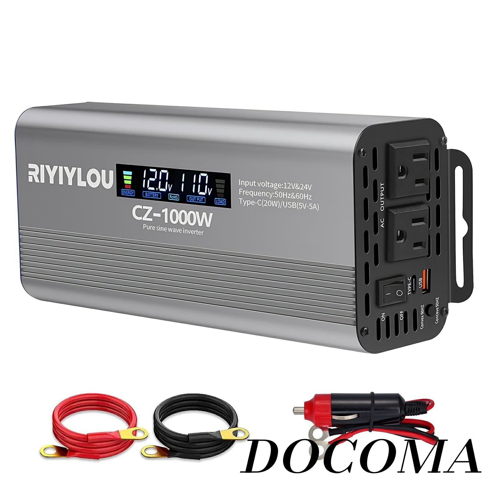 【まとめ買いで最大500円OFFクーポン!】【送料無料】1000W (瞬間2000W対応) 50Hz/60Hzの出力周波数は自由に選択可能で 12V/24V自動対応 LCDカラー画面 バッテリー逆接続保護 TYPE-C急速充電 無音設計 過負荷・過熱保護 車載/家庭/アウトドア用 (1000W)
