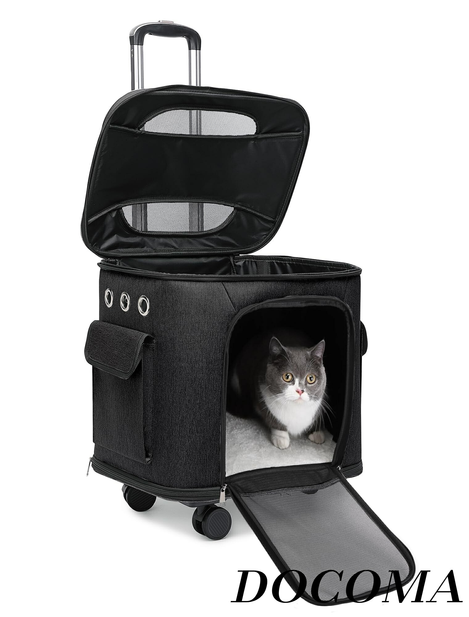 【まとめ買いで最大500円OFFクーポン!】【送料無料】キャリー キャスター付き 小型犬 キャリーカート 2way ペットキャリーバッグ 犬用ソフトクレート 折りたたみ可 マット付き 散歩 通院用 (ブラック)