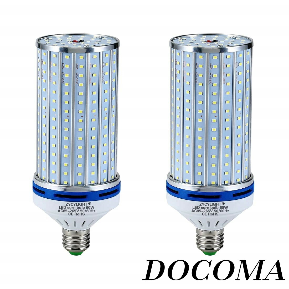 【まとめ買いで最大500円OFFクーポン!】【送料無料】トウモロコシ型 60W LED電球 E26口金 6000LM 6000K 400-450W白熱電球相当 超高輝度 省エネ 長寿命 倉庫・納戸・駐車場・車庫・工場・屋内ガレージなどに対応(昼光色 60W) 2個入