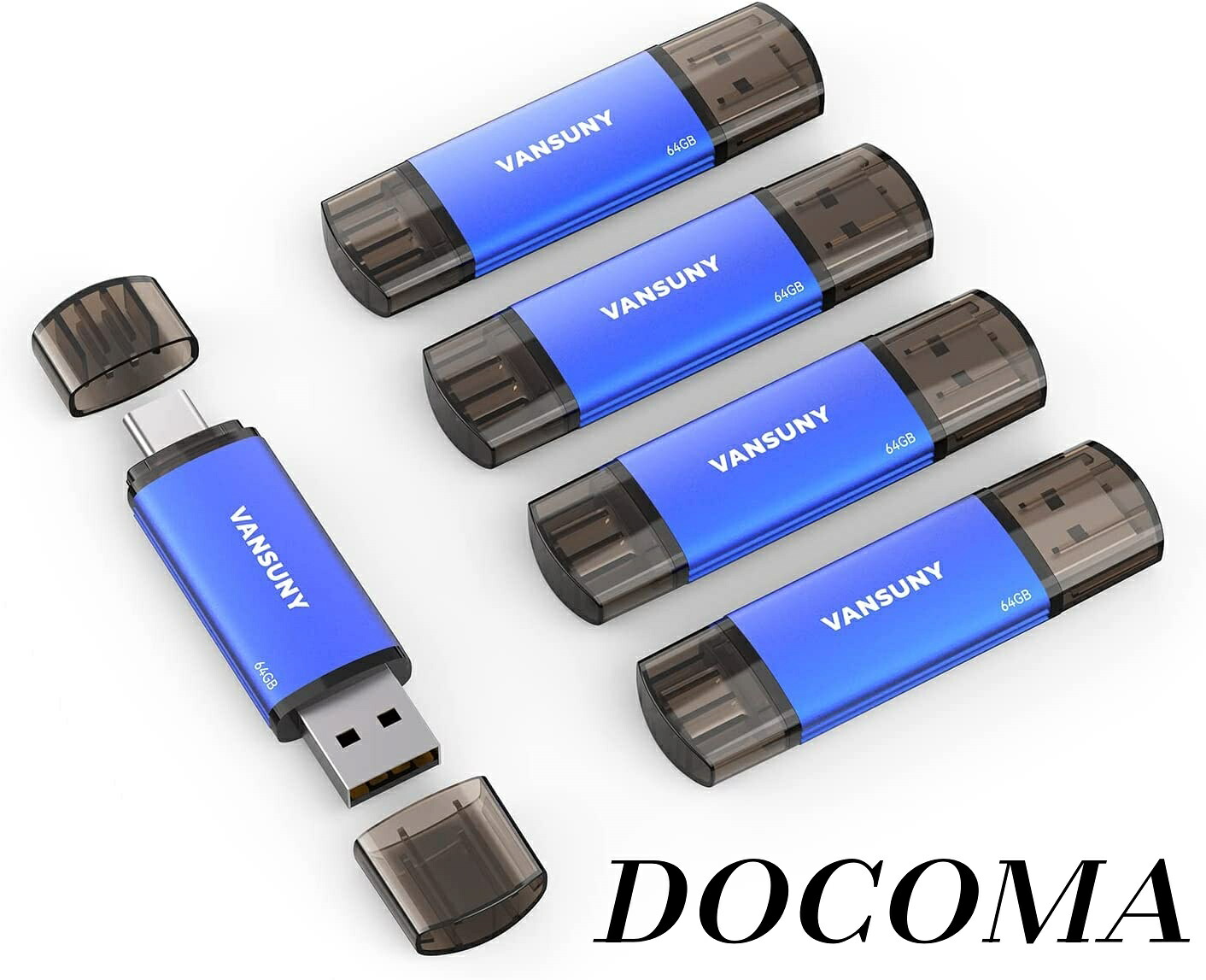 【まとめ買いで最大500円OFFクーポン!】【送料無料】USBメモリ Type C 64GB 5個セット USBフラッシュドライブ 2in1 OTG USB 2.0 + USB Cメモリ タイプC 64ギガ （青）