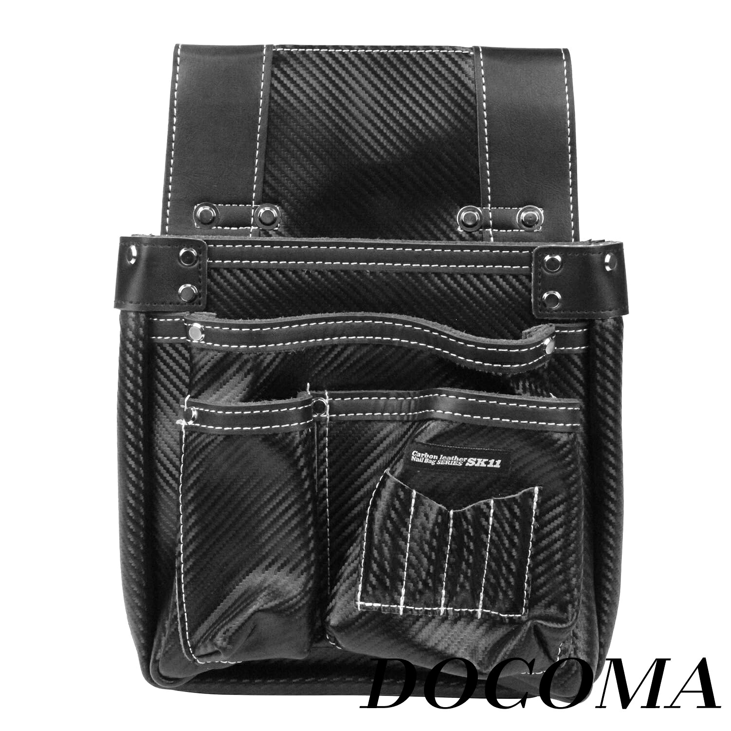 【まとめ買いで最大500円OFFクーポン!】【送料無料】カーボンレザー釘袋 ブラック 牛本革 スリット入りベルト通し ワイドマチ幅ビットポケット付 SK-CLK-BP