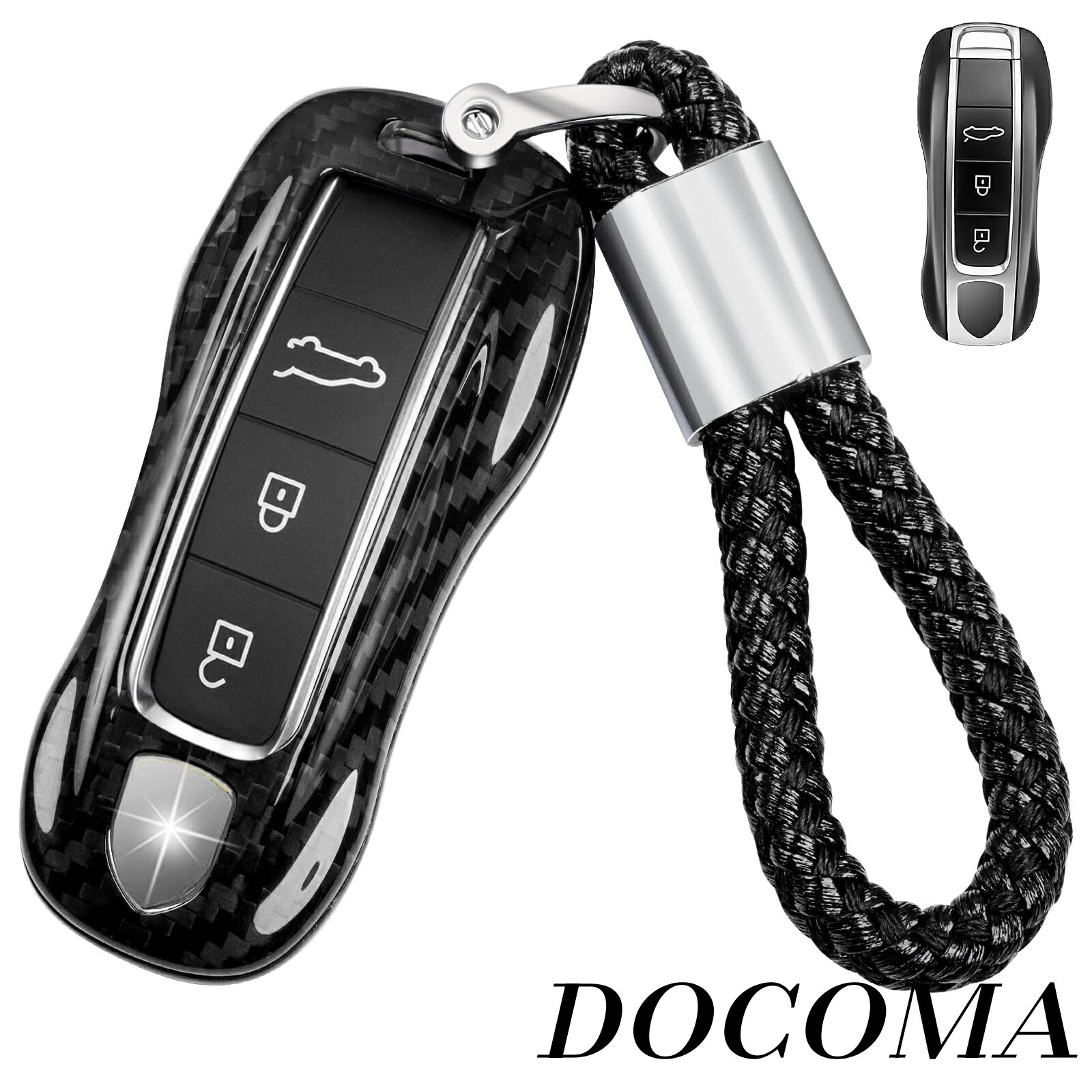 【まとめ買いで最大500円OFFクーポン!】【送料無料】リアルカーボンファイバーポルシェキーフォブカバー キーホルダーストラップ付き Tカーボンキーフォブケースプロテクターシェル ポルシェ911カイエンパナメーラTAYCAN 3ボタンキーレススマートキーケースに対応 (ブラック)