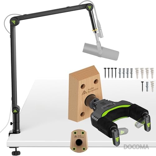 【送料無料】超ロング950mmマイクアーム 自動ロック 壁掛け ギター ブームアーム 耐荷重3kg ギアロック 木製ベース 4ネジ固定 耐震級 高耐久 スタジオ 配信 収録｜ドゥコマ