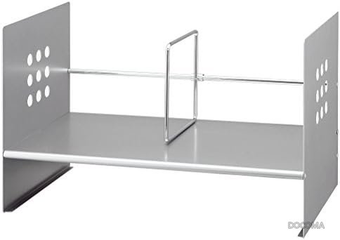 【送料無料】ブックスタンド H型 間口45cm シルバー スチール製 高級感 収納棚下スペース80mm キーボード収納 本立て 仕切棒スライド式 安定 丈夫｜ドゥコマ