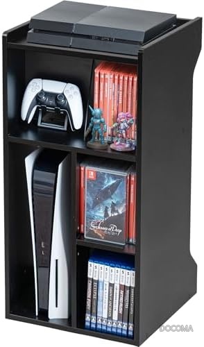 【送料無料】ゲーム機収納ラック 幅35&times;奥行34.5&times;高さ70cm PS5対応 配線穴付き サイドワゴン キューブ型 ゲーム収納 ブラック 組み合わせ便利 配線可能 棚板付属｜ドゥコマ