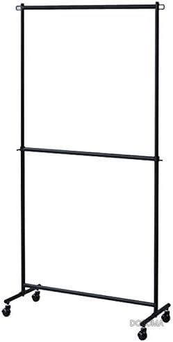【送料無料】頑丈 ハンガーラック 2段 耐荷重120kg 高さ伸縮 キャスター付き 幅96cm スチール製 マットブラック おしゃれ 大容量 コート掛け 洋服収納 クローゼット代用｜ドゥコマ