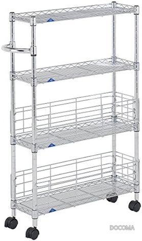 【送料無料】キッチンワゴン スリム収納ラック 隙間収納 スチールラック 幅20cm 4段 防錆加工 サビに強い 組立簡単 キャスター付き 耐荷重80kg 棚板1枚 シンプル おしゃれ 便利 キッチン 収納 棚｜ドゥコマ 10,302円