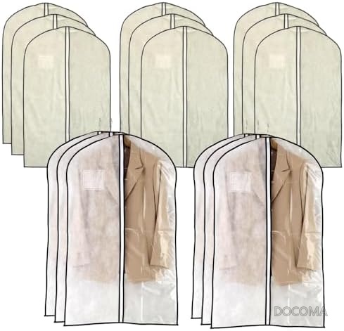 【送料無料】不織布 衣類カバー 洋服カバー スーツ ジャケット用 60&times;100cm 前面半透明 ファスナー付き 防虫剤ポケット付き 長期保管 衣替え クローゼット収納 3枚入 15枚セット｜ドゥコマ