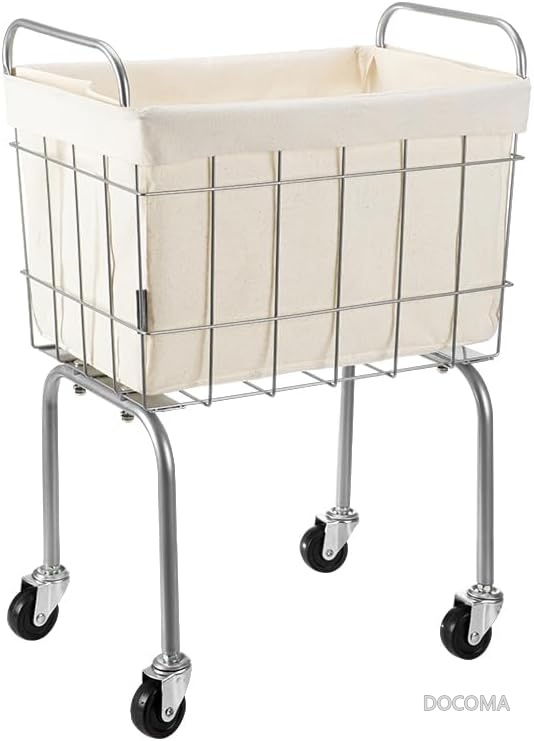 【送料無料】ランドリーバスケット キャスター付き 大容量38L スリム 洗濯かご 洗濯カゴ ランドリーワゴン おしゃれ 移動用 脚付き 動かせる 脱衣かご 収納 ホワイト｜ドゥコマ