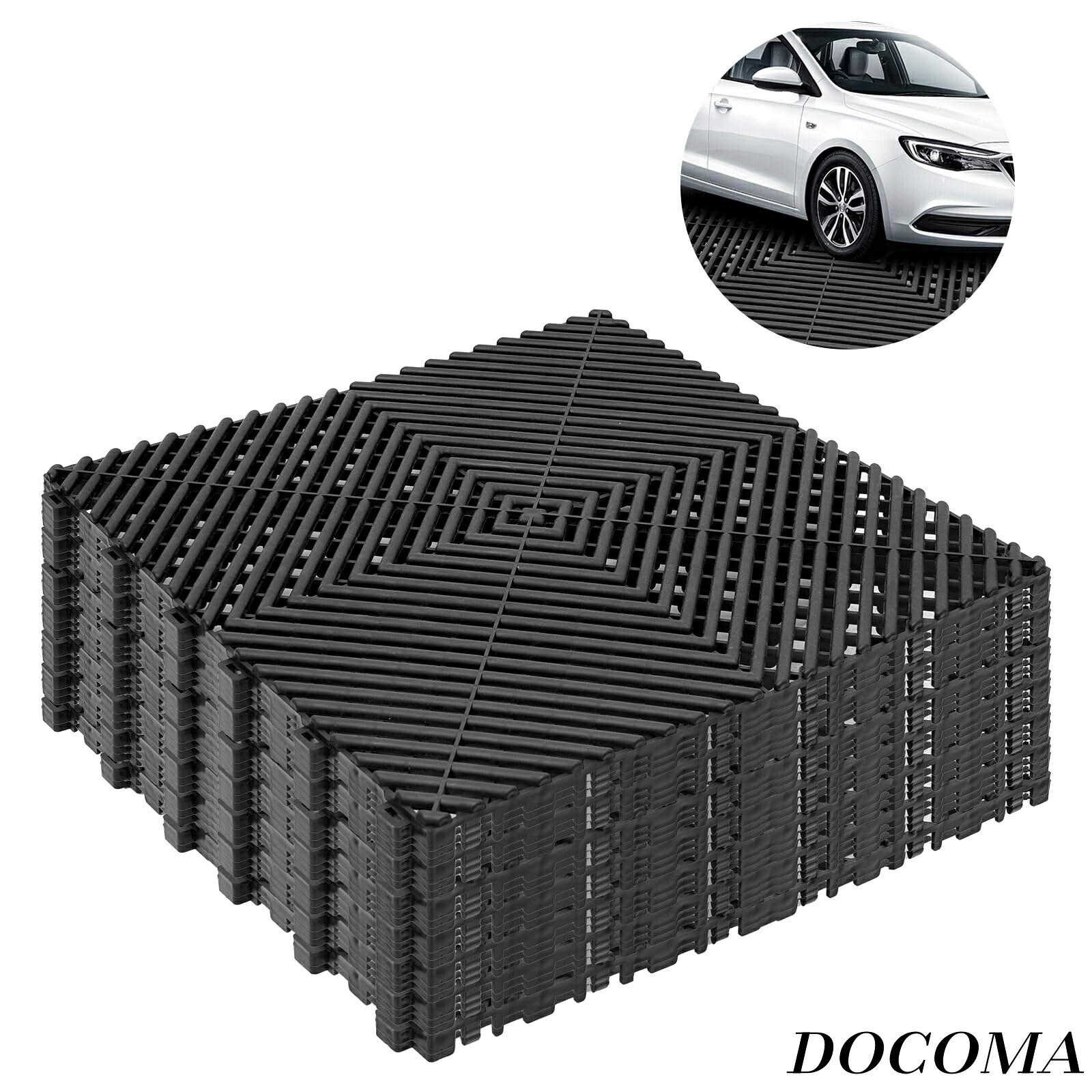 【まとめ買いで最大500円OFFクーポン!】【送料無料】フローリング ガレージマット40×40cm 厚さ1.8cm ポリプロピレン製のガレージ用床材 ガレージフロアタイル 駐車場 タイル20枚入り タイル簡単施工 連結モジュール式フロアシステム屋外屋内 はめ込み施工バイク マット(ブラ