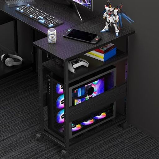 ラック段ワゴン【幅30x奥行60x高さ70cm】パソコンワゴンキャスター付き棚板高さ9段階調節パソコンラックcpuワゴン両側取っ手付きプリンターラックサイドデスク木製デスクサイドワゴ…