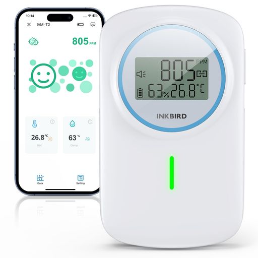 etooth空気質モニター、屋内二酸化炭素検出器、温度と湿度モニター、Bluetooth対応、デュアルサウンドとライトアラーム、CO2、温度、湿度の3イン1検出、バックライト付きLCDスクリー…