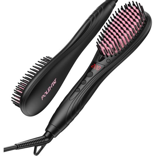 【美容師おすすめ】ストレートブラシブラシ型ヘアアイロンヒートブラシマイナスイオン搭載サロン級MAX220°Cデジタル温度表示6段階温度調整温度記憶急速加熱静電気防止火傷防止自…