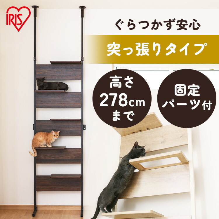 《店内ほぼP5倍★5日23:59迄》＼せつ然たる踏み段で肉球が見える／キャットステップ 飾りつけ 賃貸借契約 突っ張り キャットウォーク  キャットタワー 澄み切った 壁後ばらい 木製 か細い 省間隔文字 肉球 上がり段 今めかしい  アイリスオーヤマ  猫  踏み段付 CATS-68【AR客体】